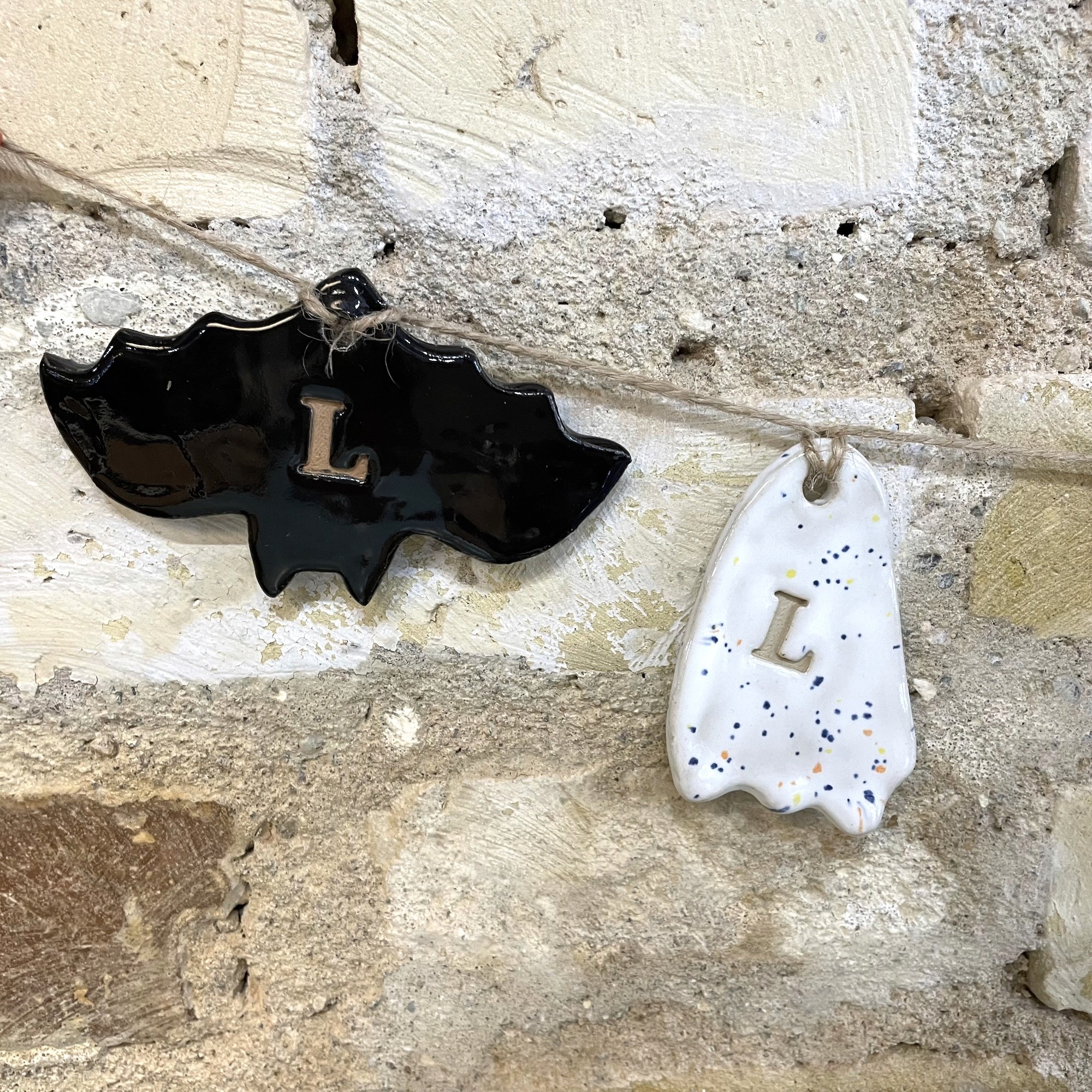 halloween ceramic pendants - bat and ghost