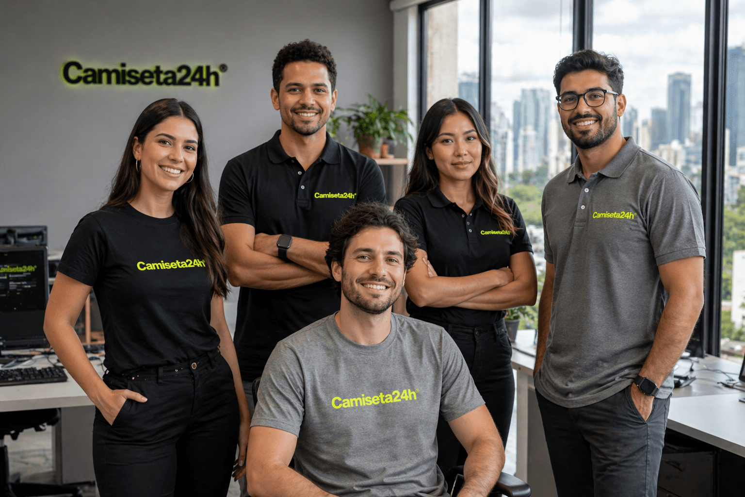 Uniforme corporativo personalizado sendo utilizado por equipe profissional em ambiente empresarial em São Paulo