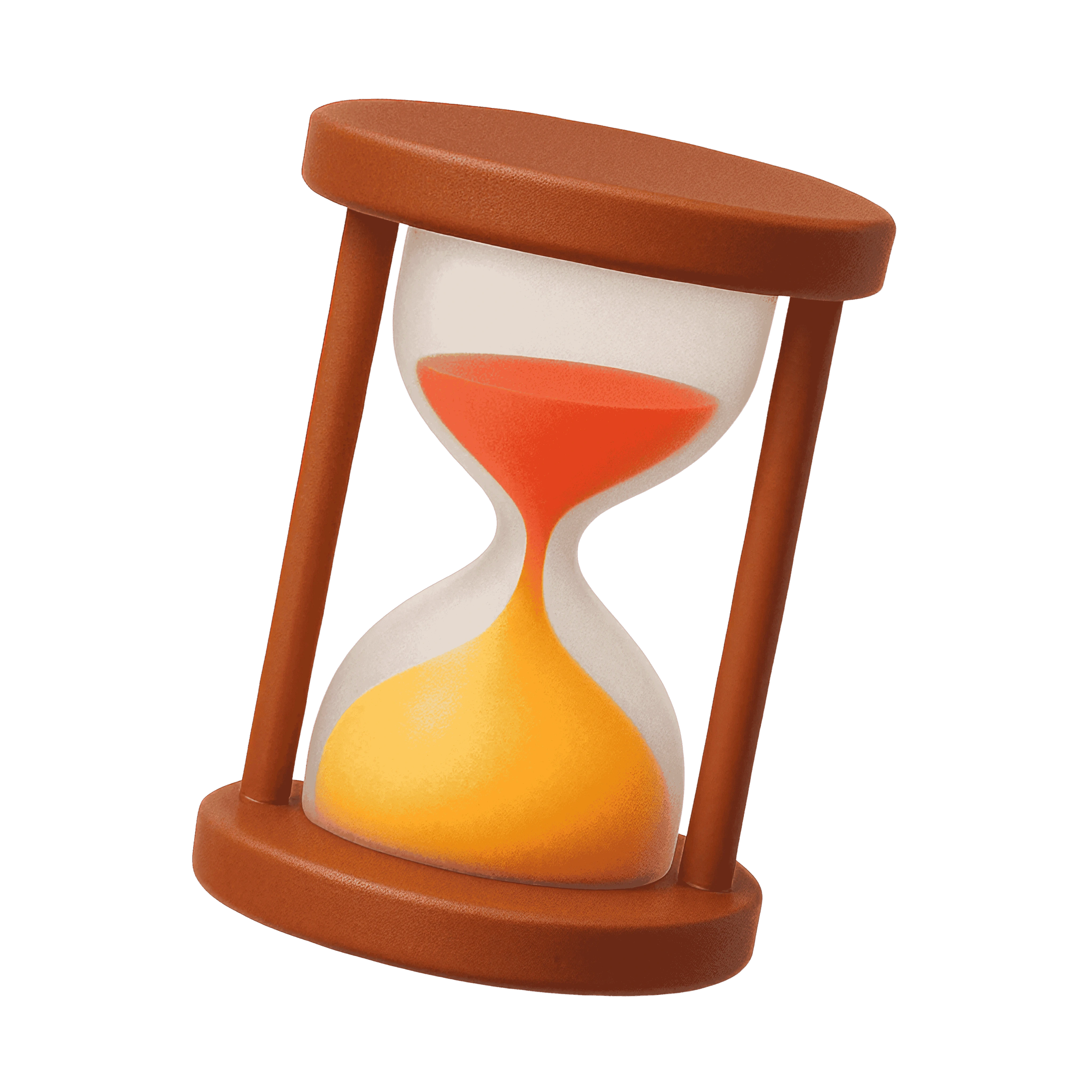 3D hourglass with orange and yellow sand in a wooden frame