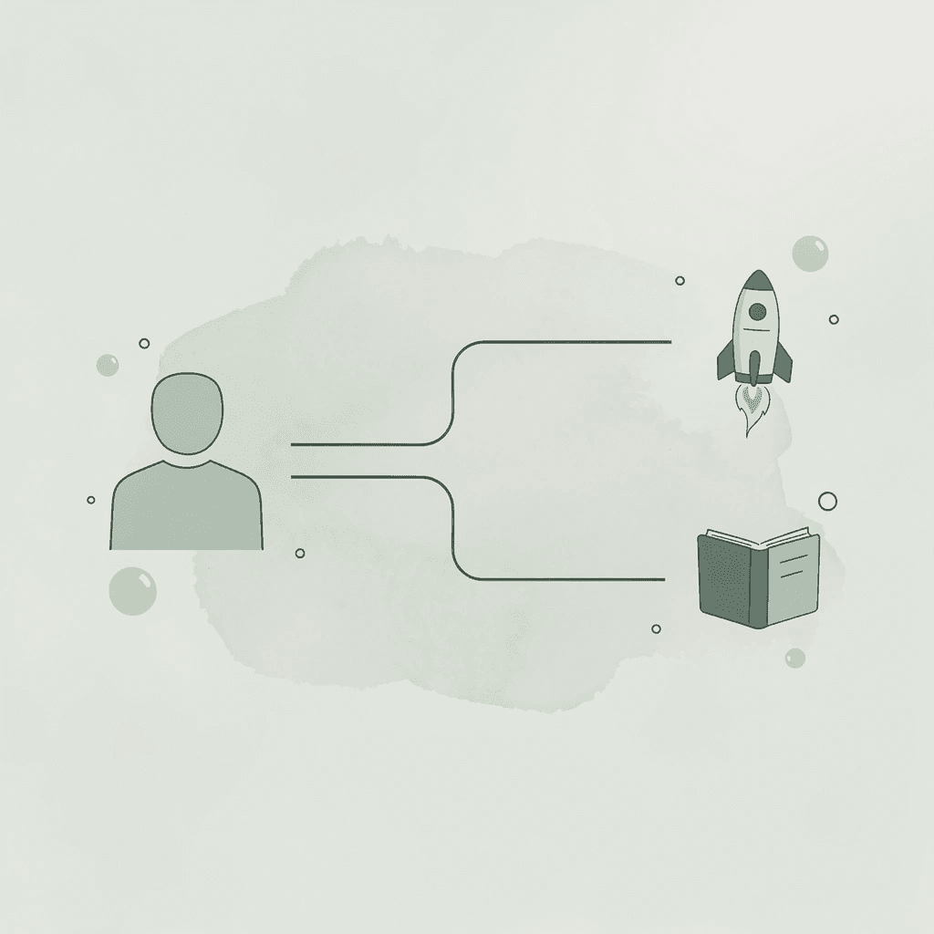 Magnifying glass splitting into two paths representing browsing versus filtering approach - Science Scholarships