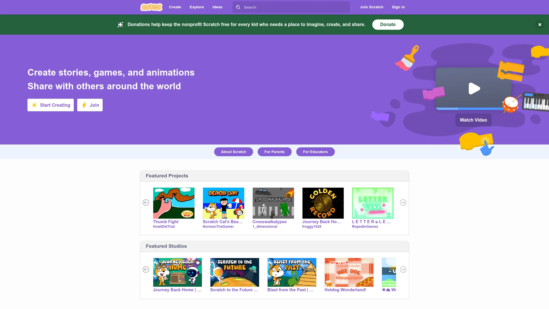 Screenshot of the Scratch coding platform from MIT, a popular starting point for app development for kids