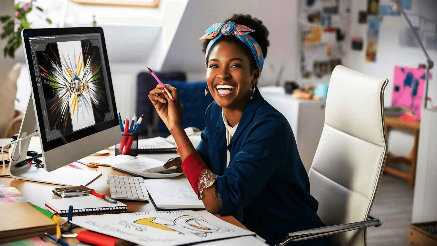 A designer sitting at her work station