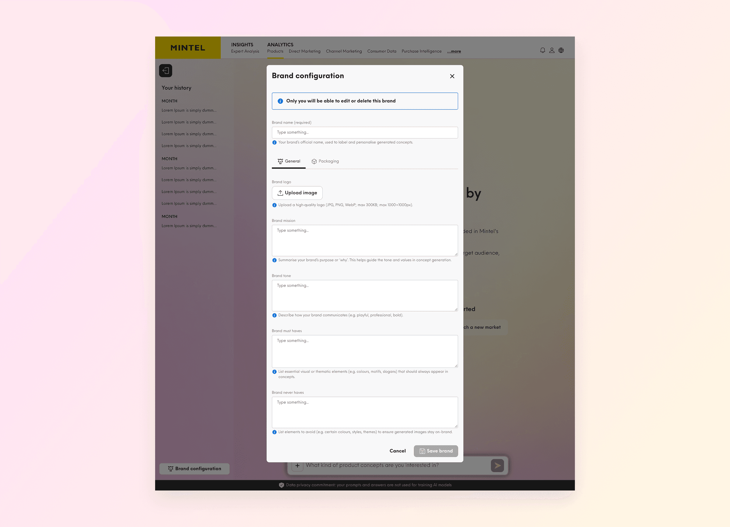 Brand configuration form for admins on first usage