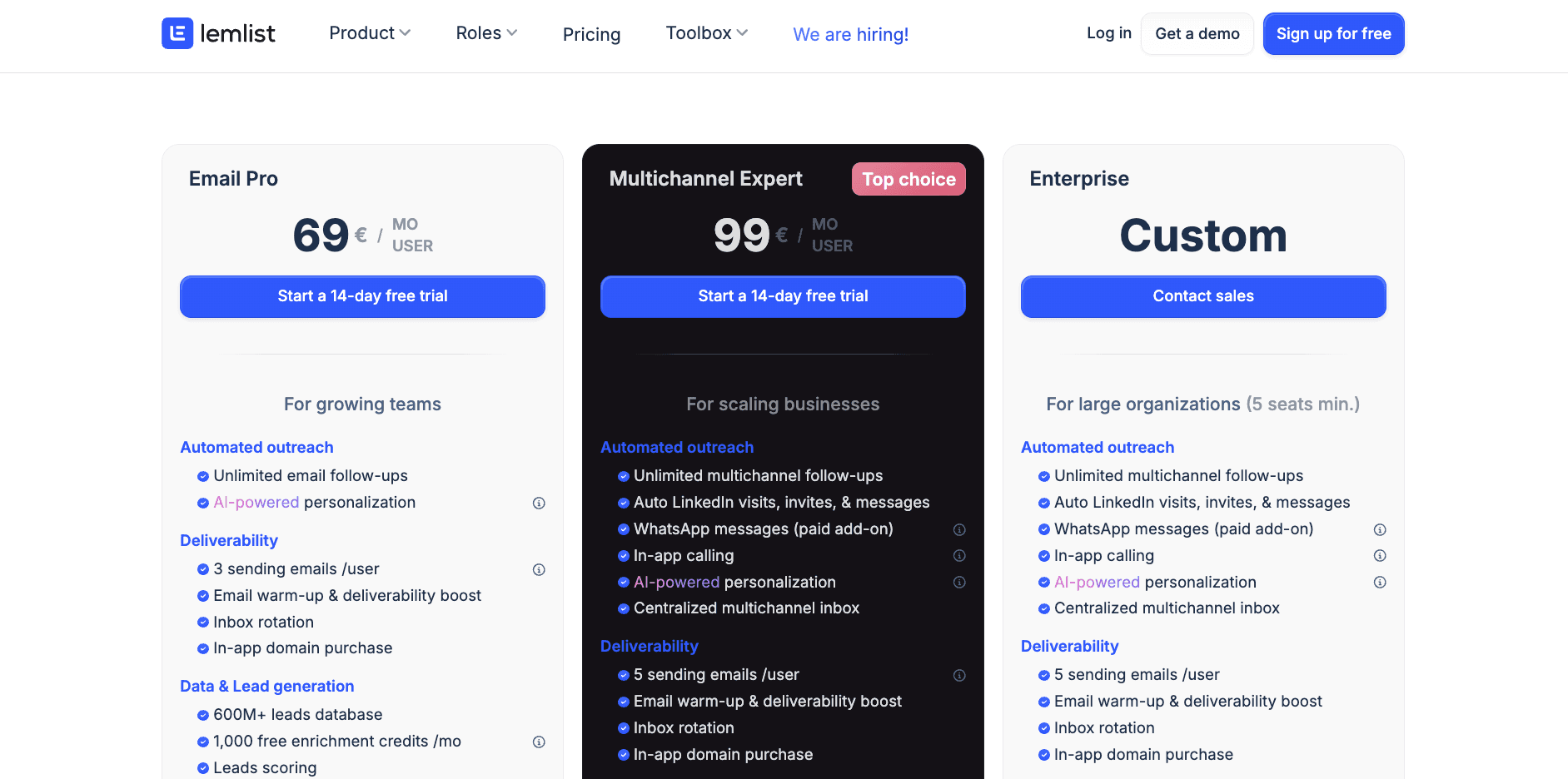 Lemlist pricing