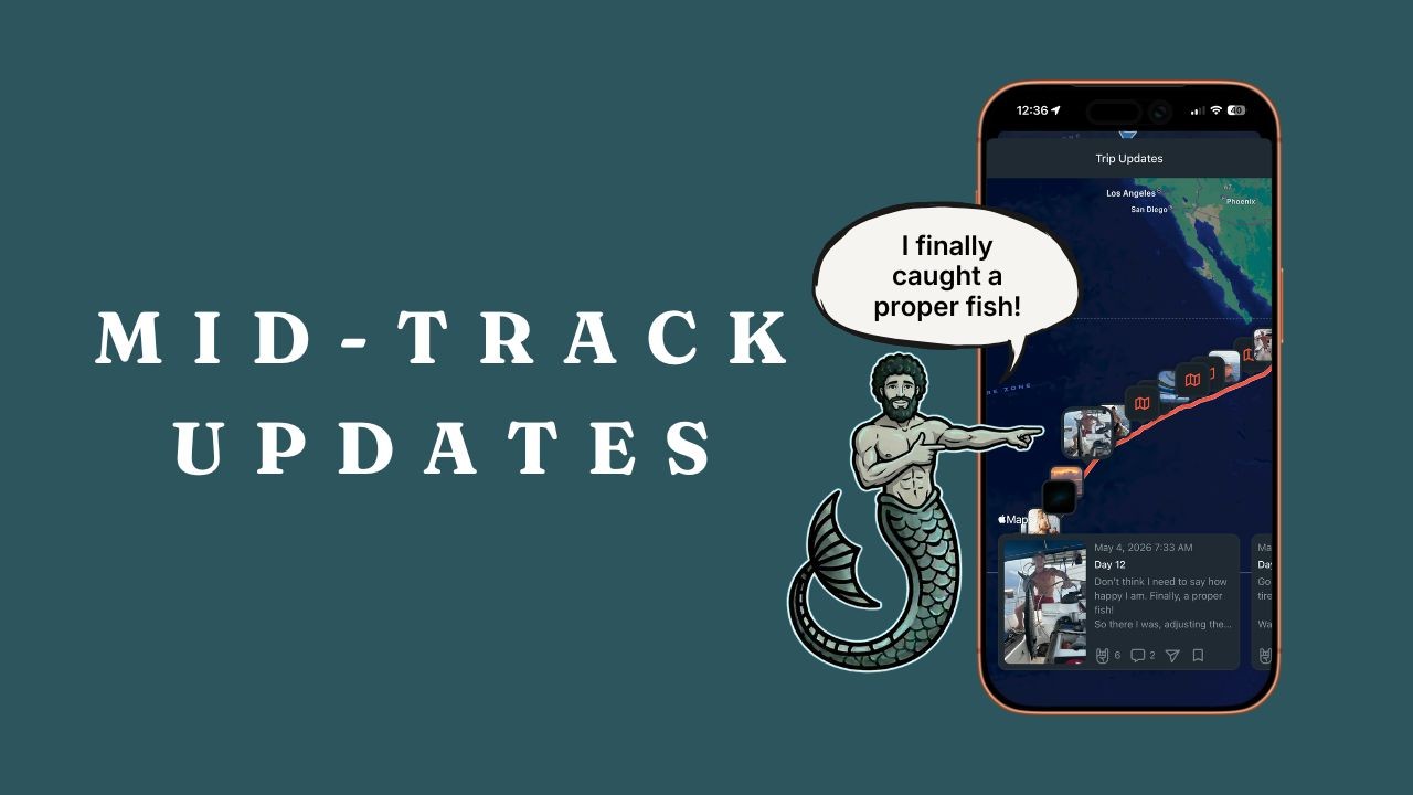 SeaPeople mid-track updates shown on a phone with sailing route and mid-track updates