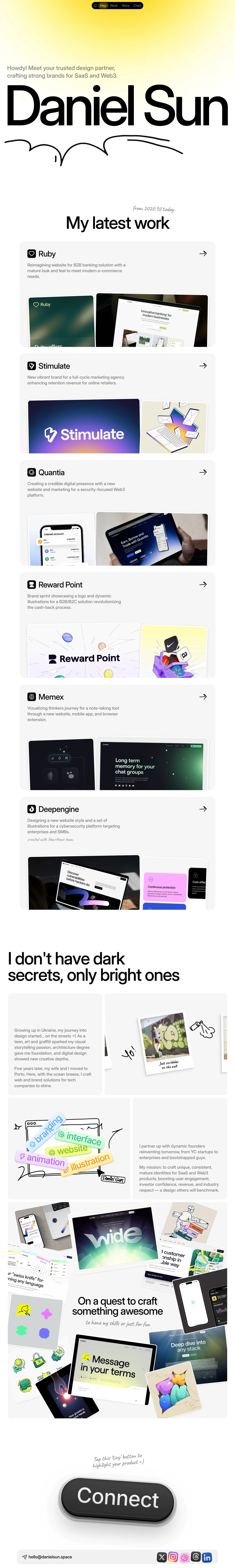 Daniel Sun portfolio page screenshot showcasing Design design