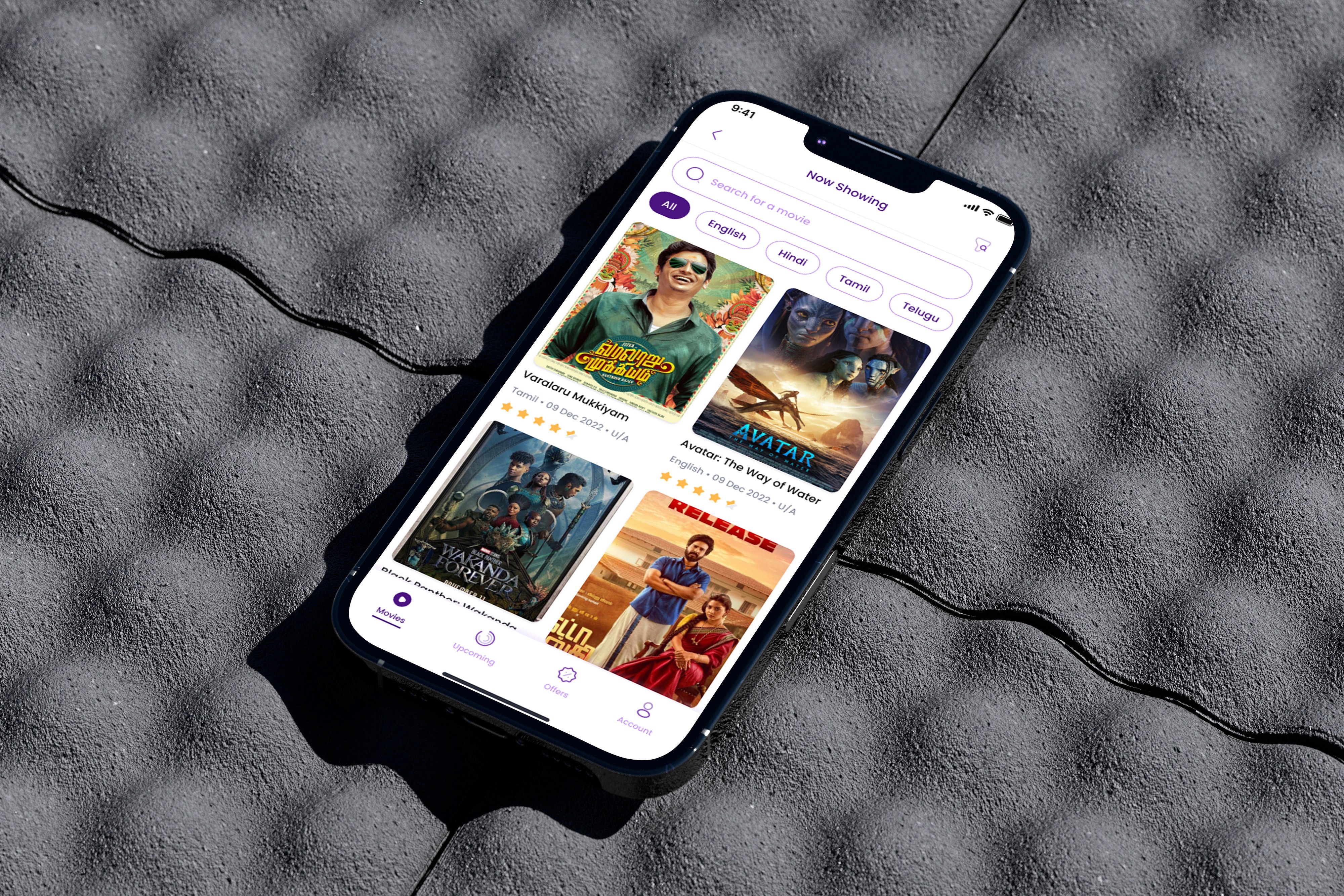 Mobile app displaying movie streaming app's home page.