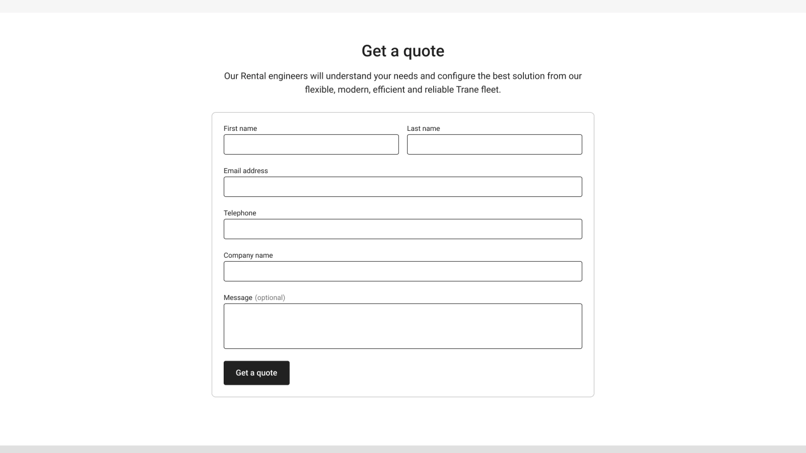 Get a quote form wireframe at the bottom of the Cooling hire page