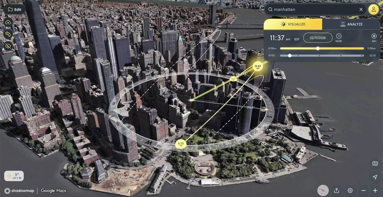 Shadowmap excels at planning BIPV including 3D data and Google 3D tiles for quick and easy assessment custom 3D models can be uploaded