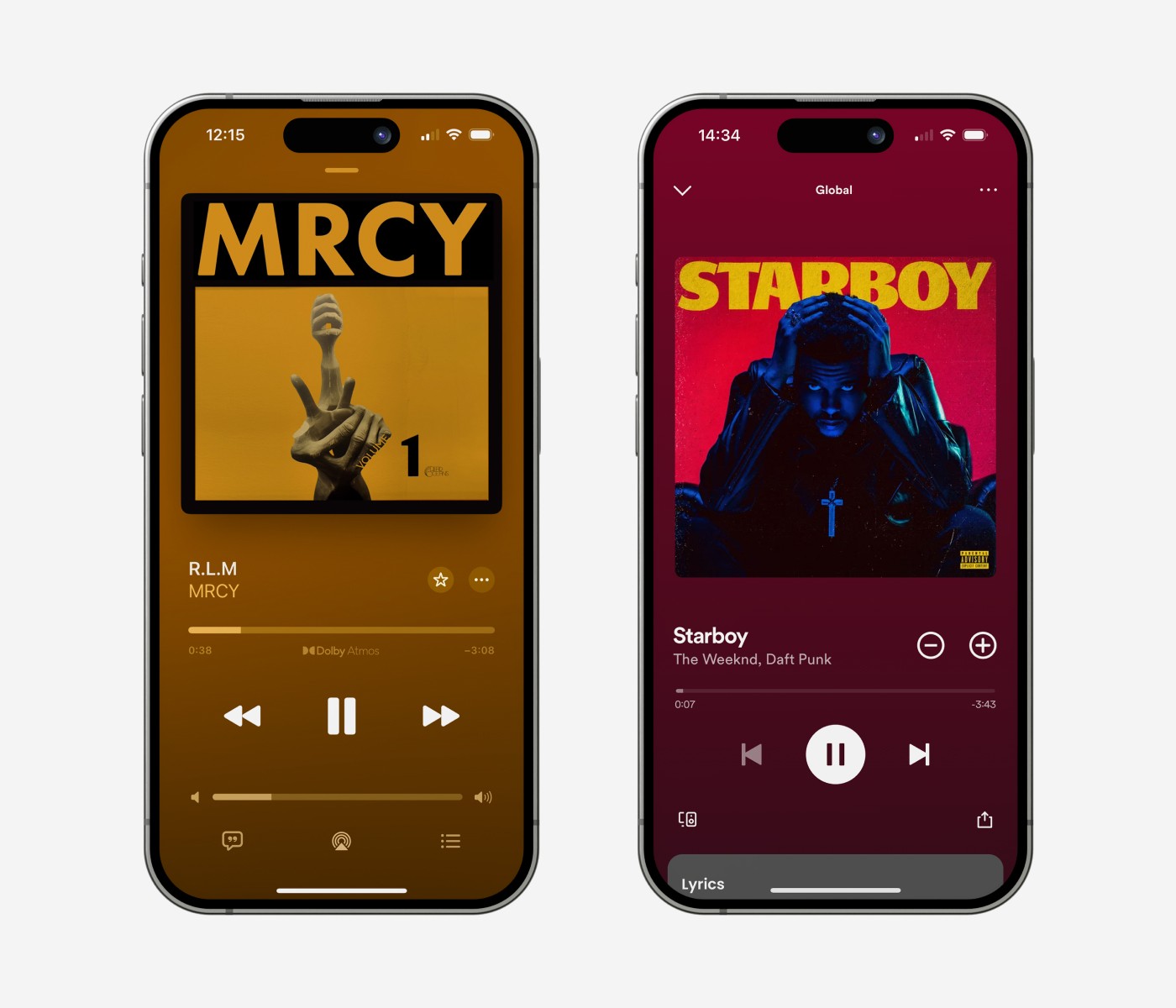 Visual comparison between the Apple Music Player and the Spotify’s one.