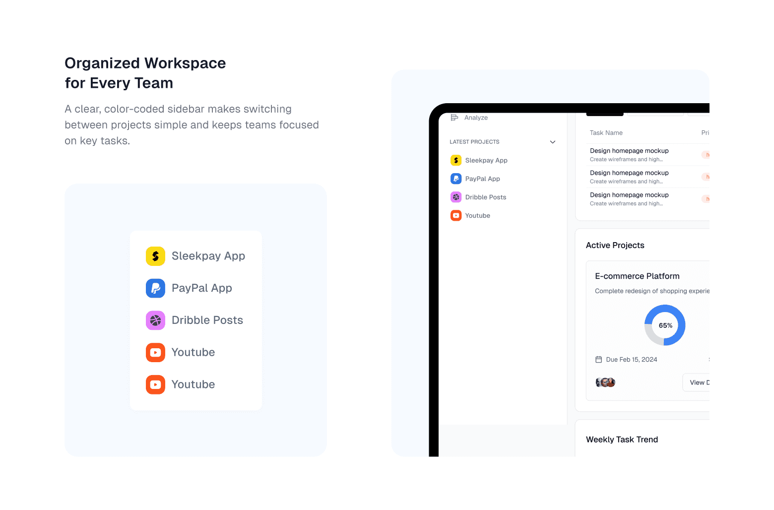 Organized workspace dashboard with project list and progress overview