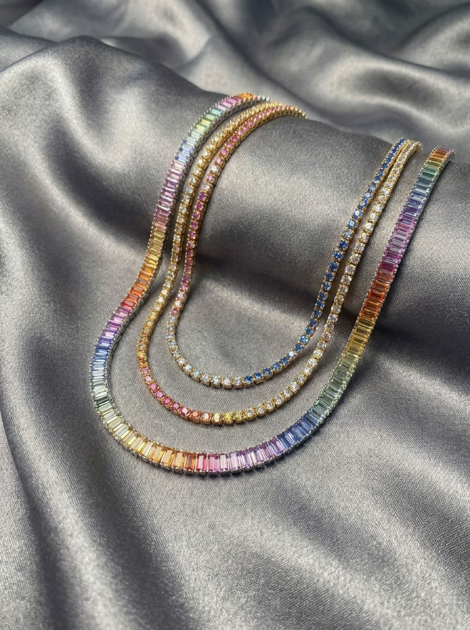 Finished jewellery set with lab grown corundum showing consistent colour.