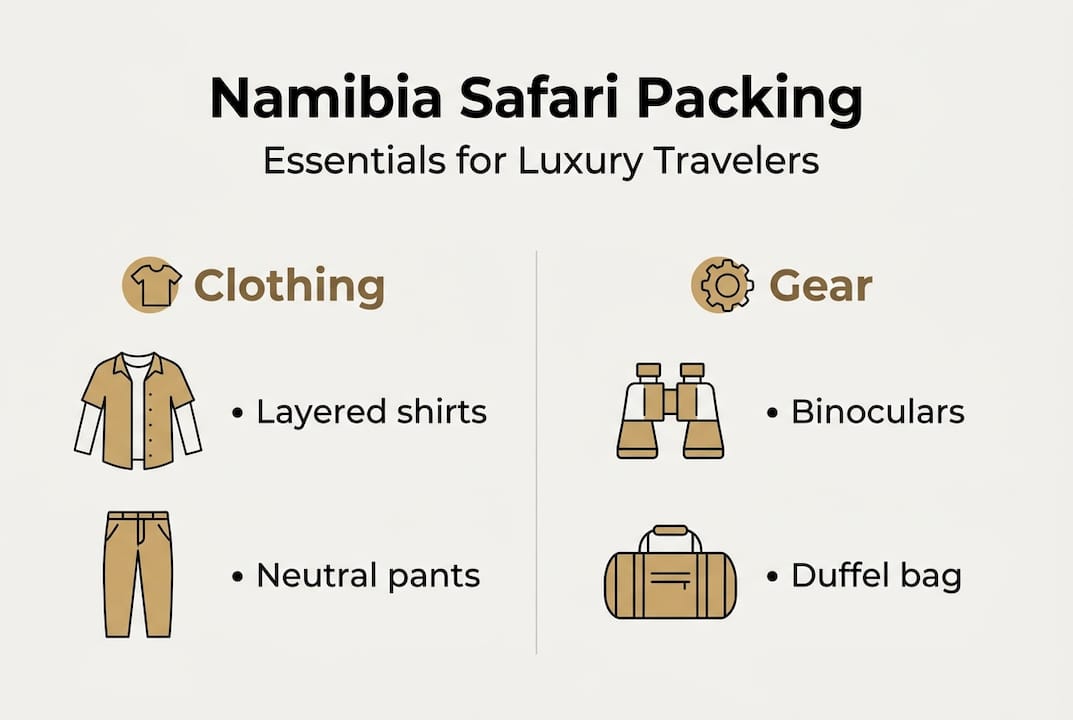 Infographic showing luxury safari clothing and gear essentials
