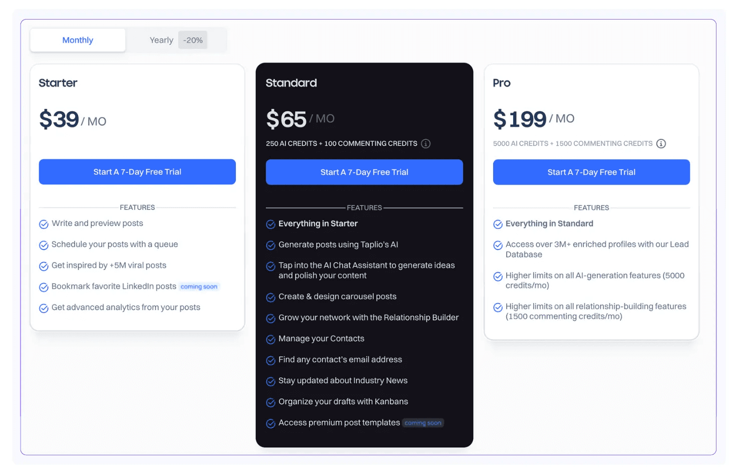 Taplio plan chart and different prices as an alternative to supergrow