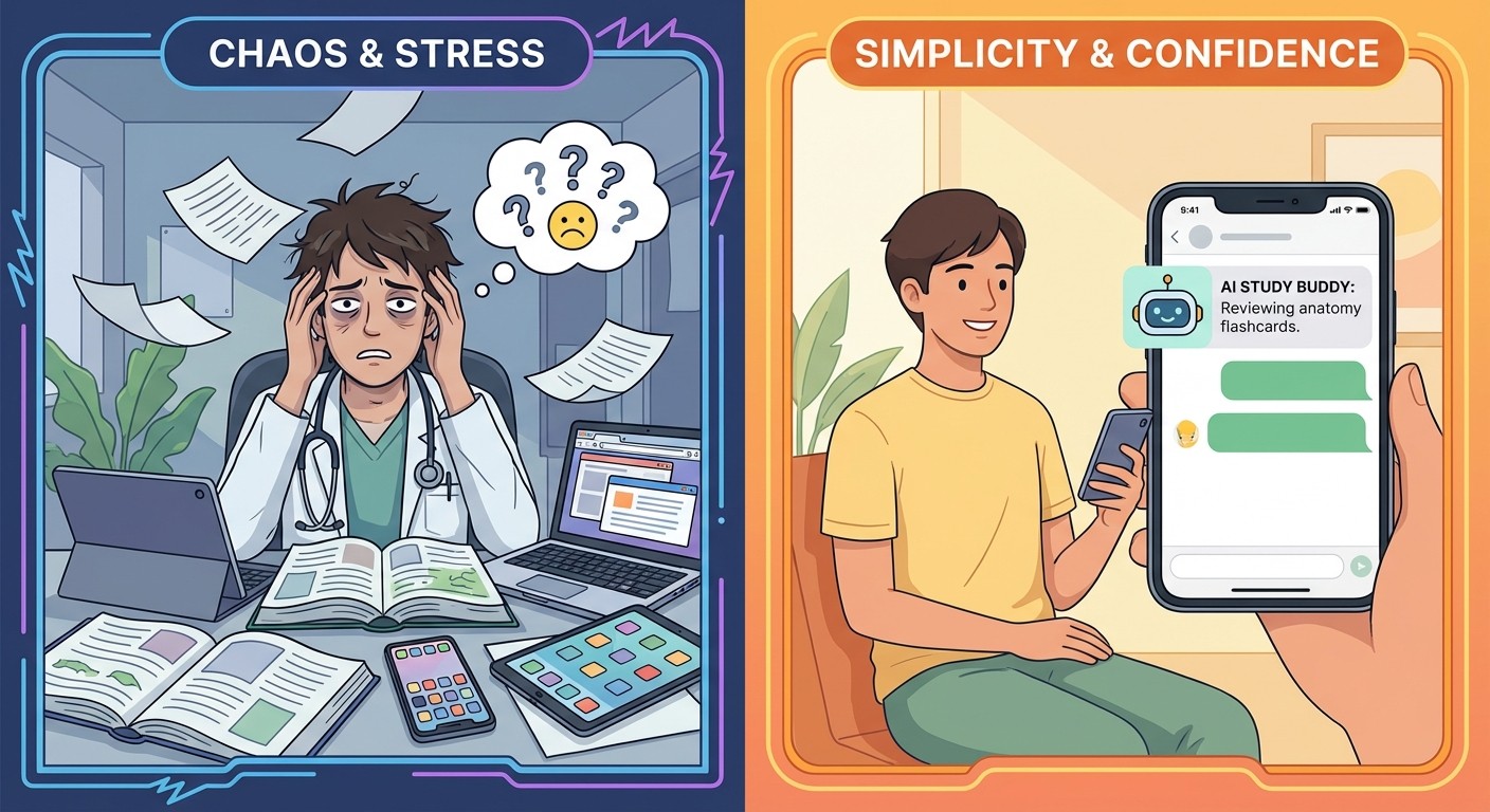 Comparison of traditional medical study methods versus using Rezzy AI for streamlined learning