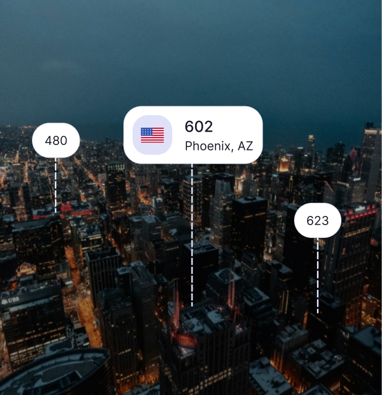 City skyline of Phoenix showing the 602 area code and surrounding area codes