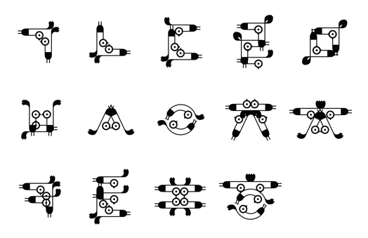 Korean alphabets with bird typeface