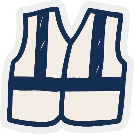 Illustration of a safety vest with blue straps on a light background.