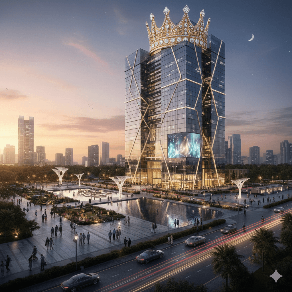Luxury commercial architecture with golden crown design in Sector 37 Gurugram
