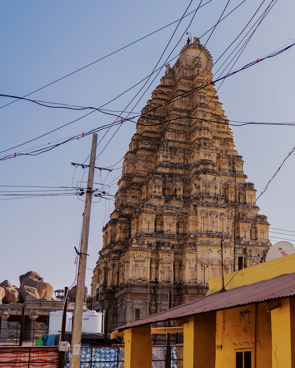 View of Shiva Temple (Virupaksha) from the small village in Hampi