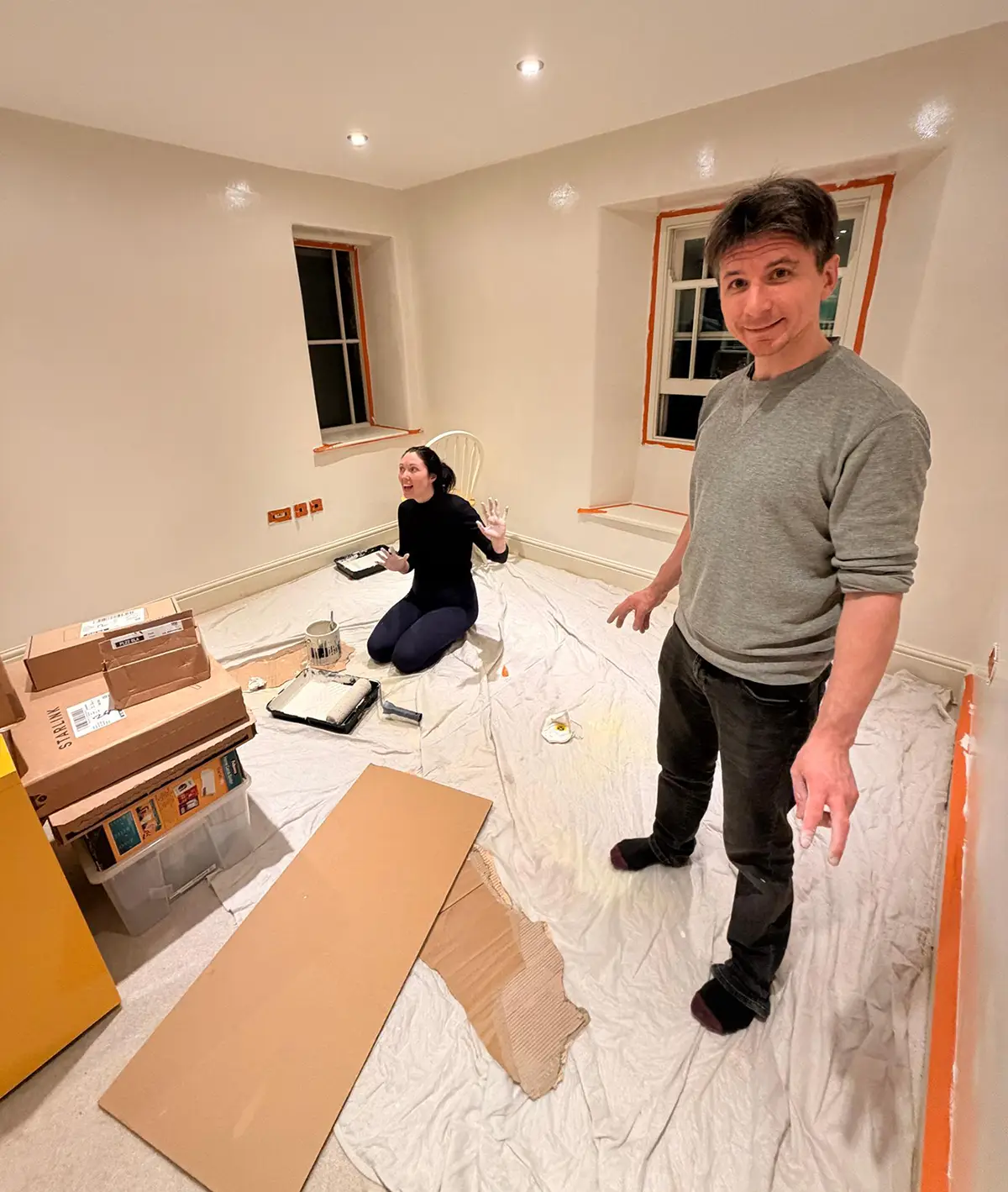 Painting a co-working room at the Froomies farm in Cornwall