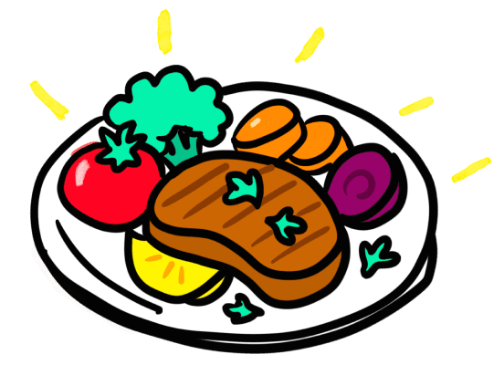 Hand drawing icon of step 3, serving the meal in the plate