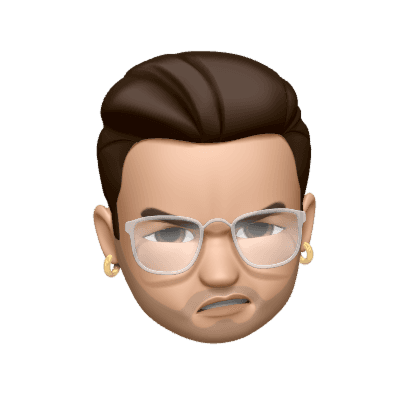 Annoyed memoji with glasses and gold hoop earrings.