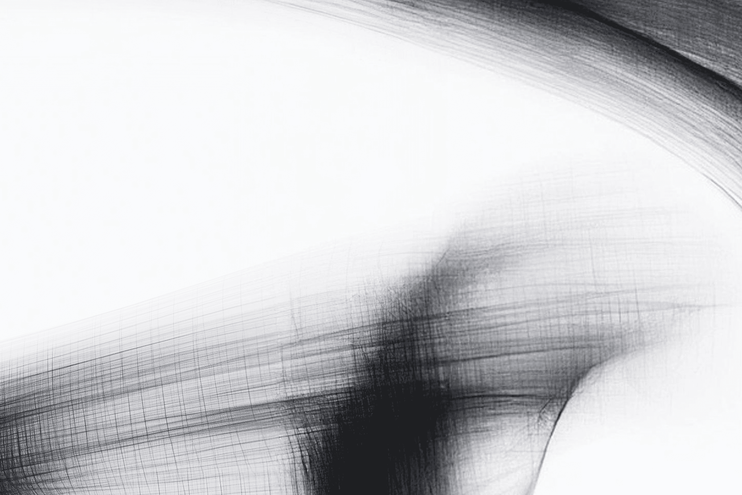 Abstract black lines intersect and flow over a white background, creating a minimalist, web-like digital artwork with depth and motion.