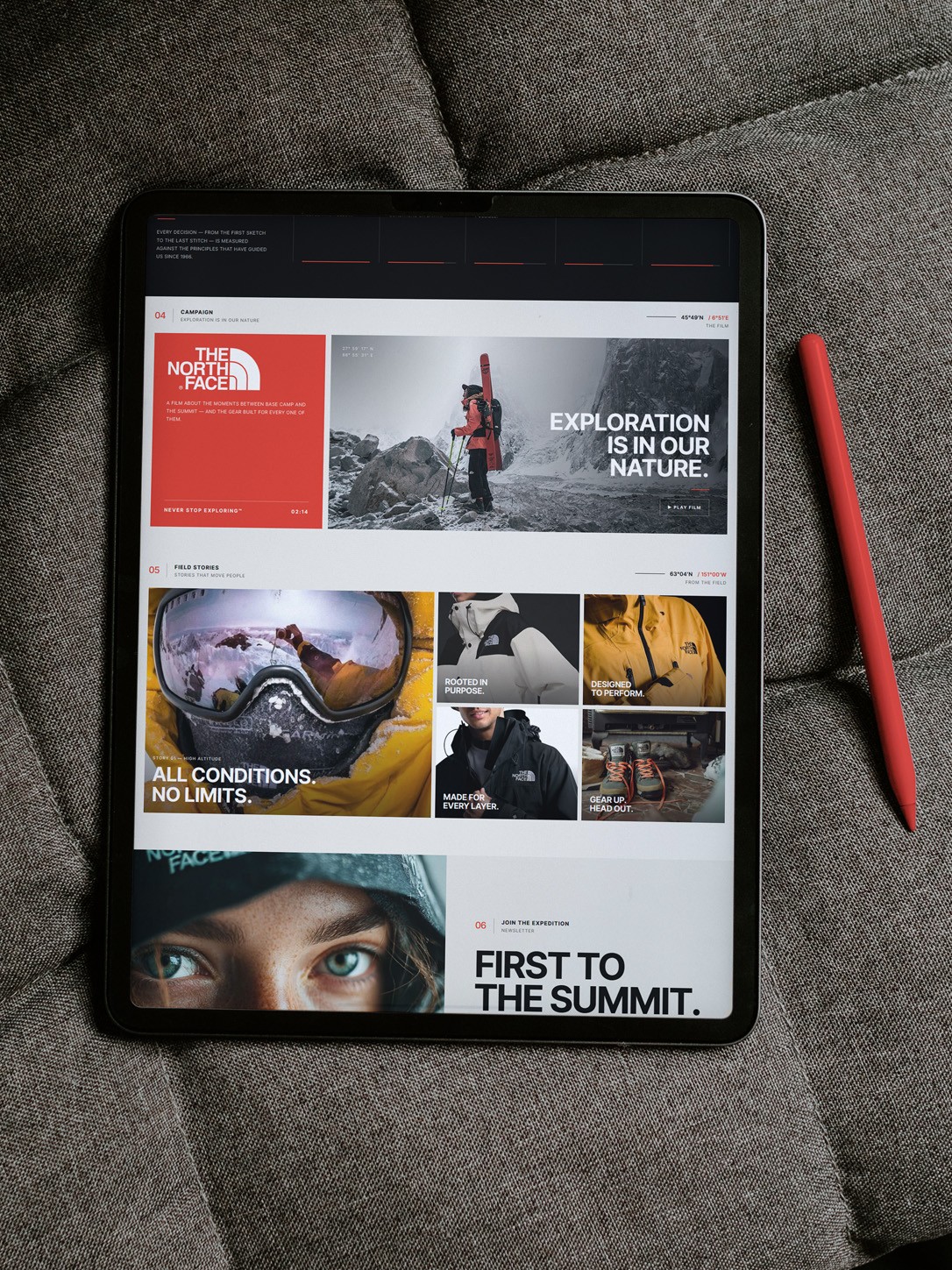 The North Face shop app screens.