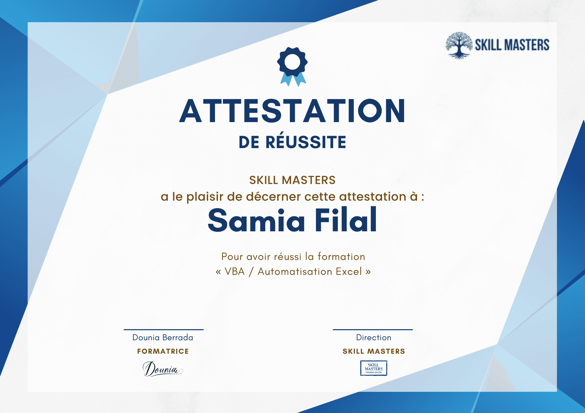 Attestation de Réussite