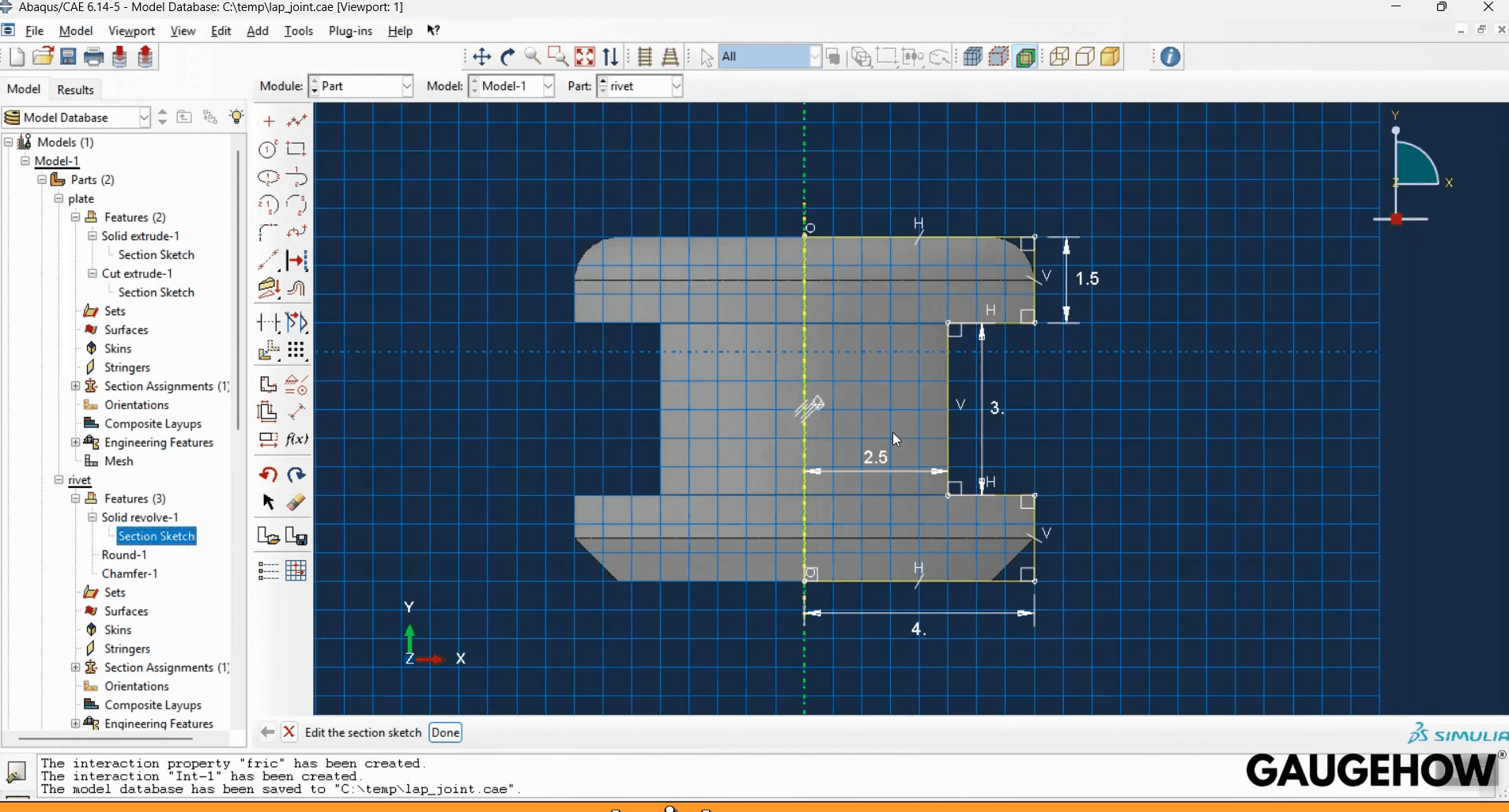 Abaqus rivet sketch profile part