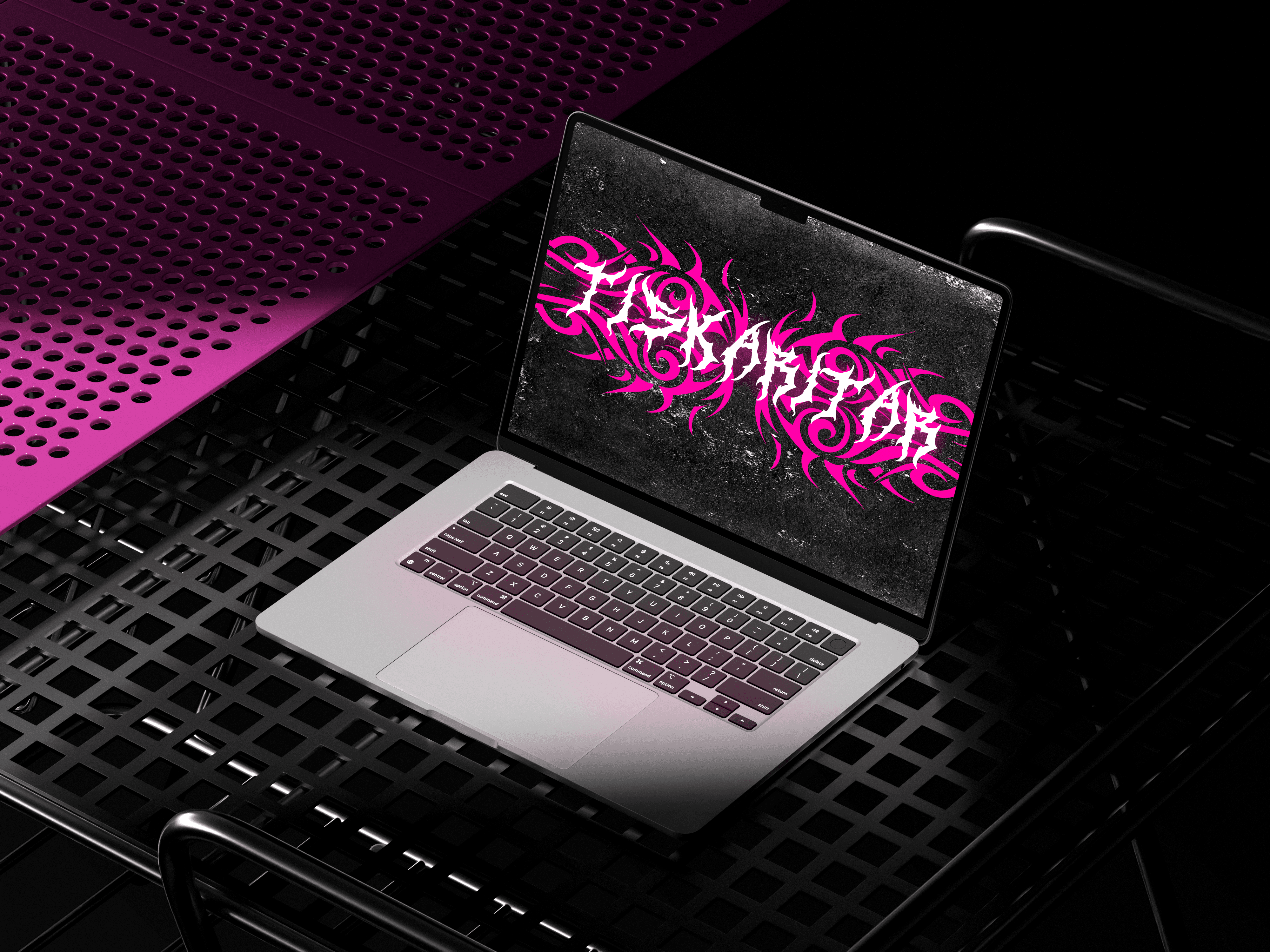 A mockup featuring a laptop on a grid.