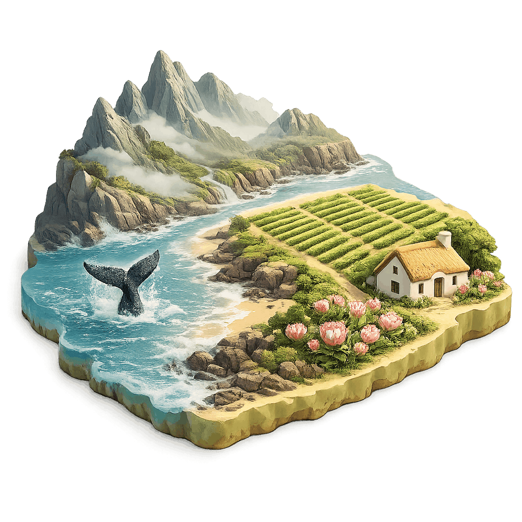 Artistic illustration of the Walker Bay wine region.