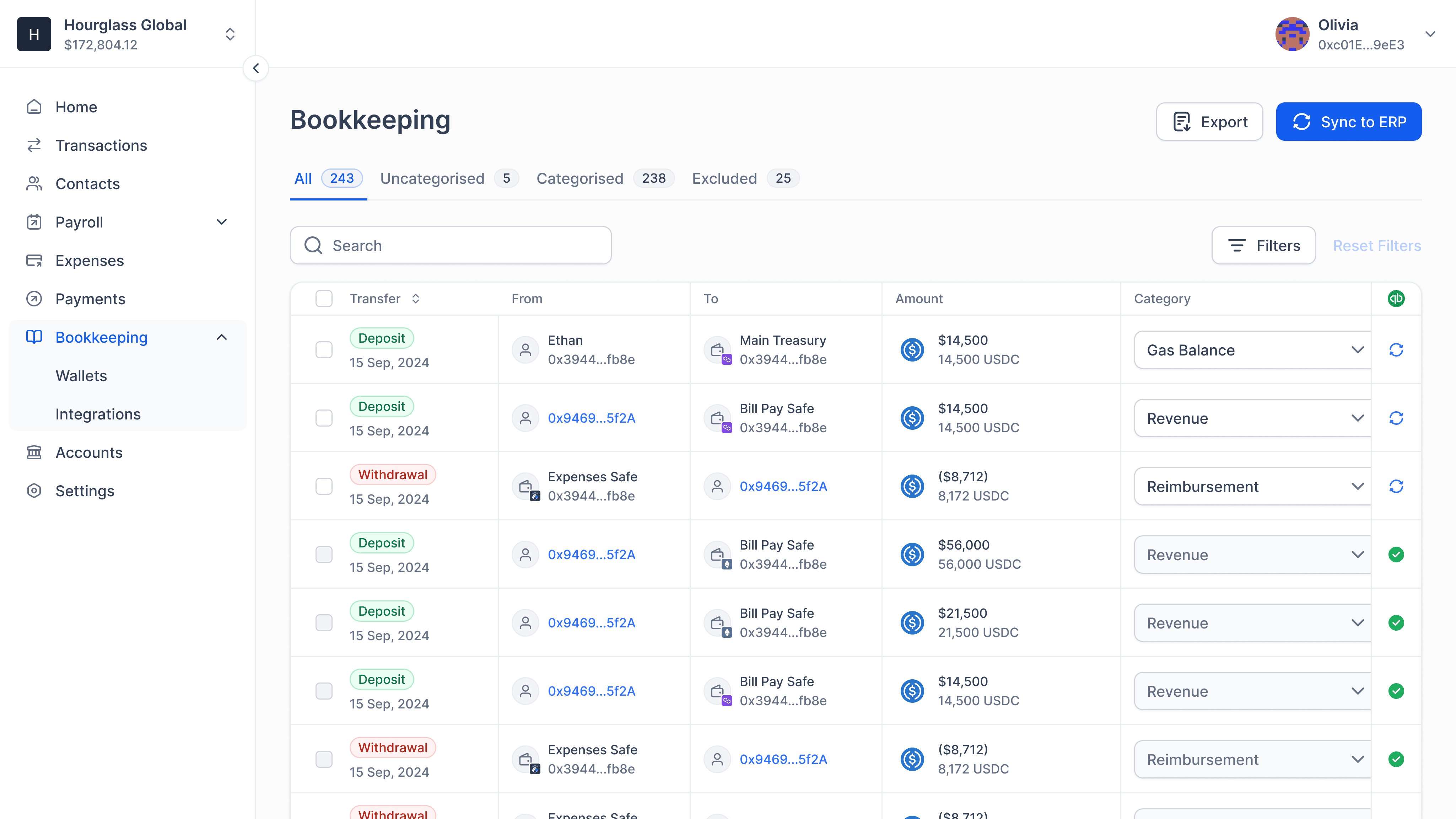 Bookkeeping UI on Parcel.