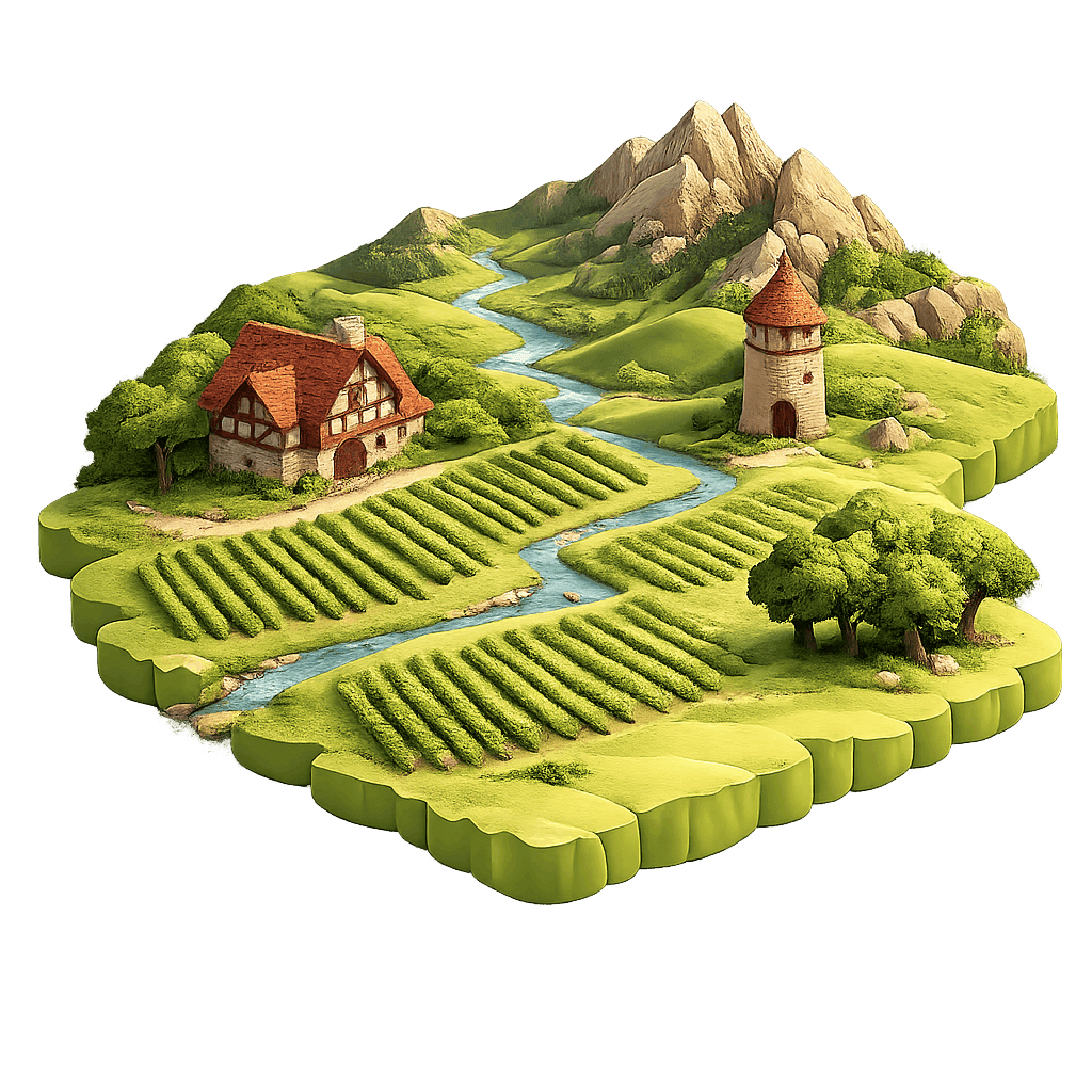 Artistic illustration of the Sud Ouest wine region.