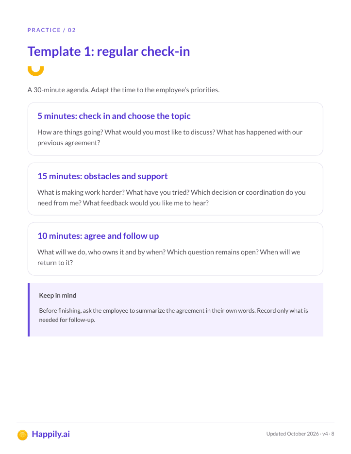 Page 8: A regular check-in template