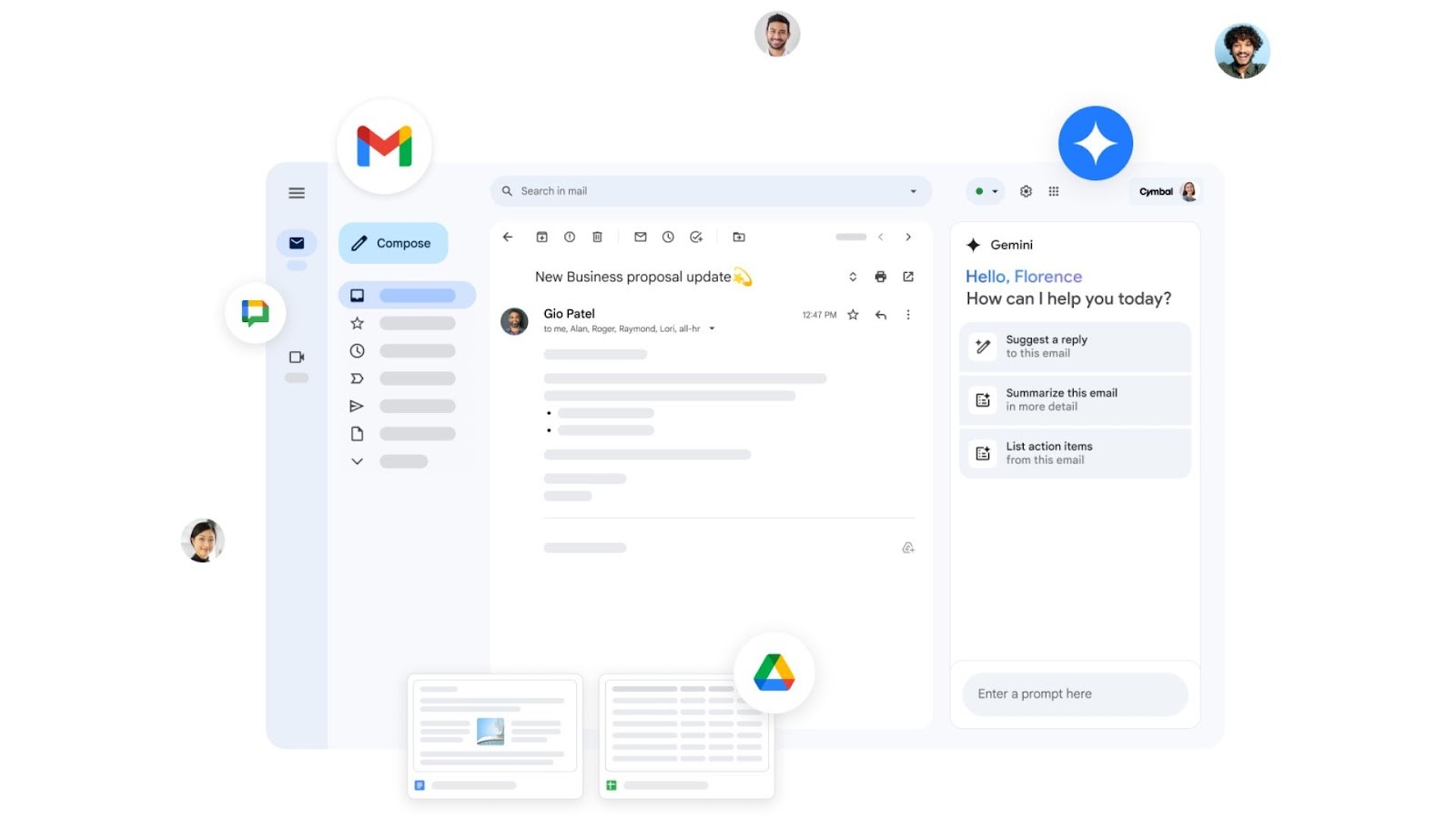 Workspace’s Gmail interface showing Gemini’s productivity assistant features
