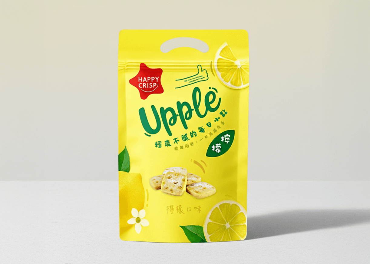 Upplē 檸檬口味｜黃色果乾零食軟袋包裝視覺設計