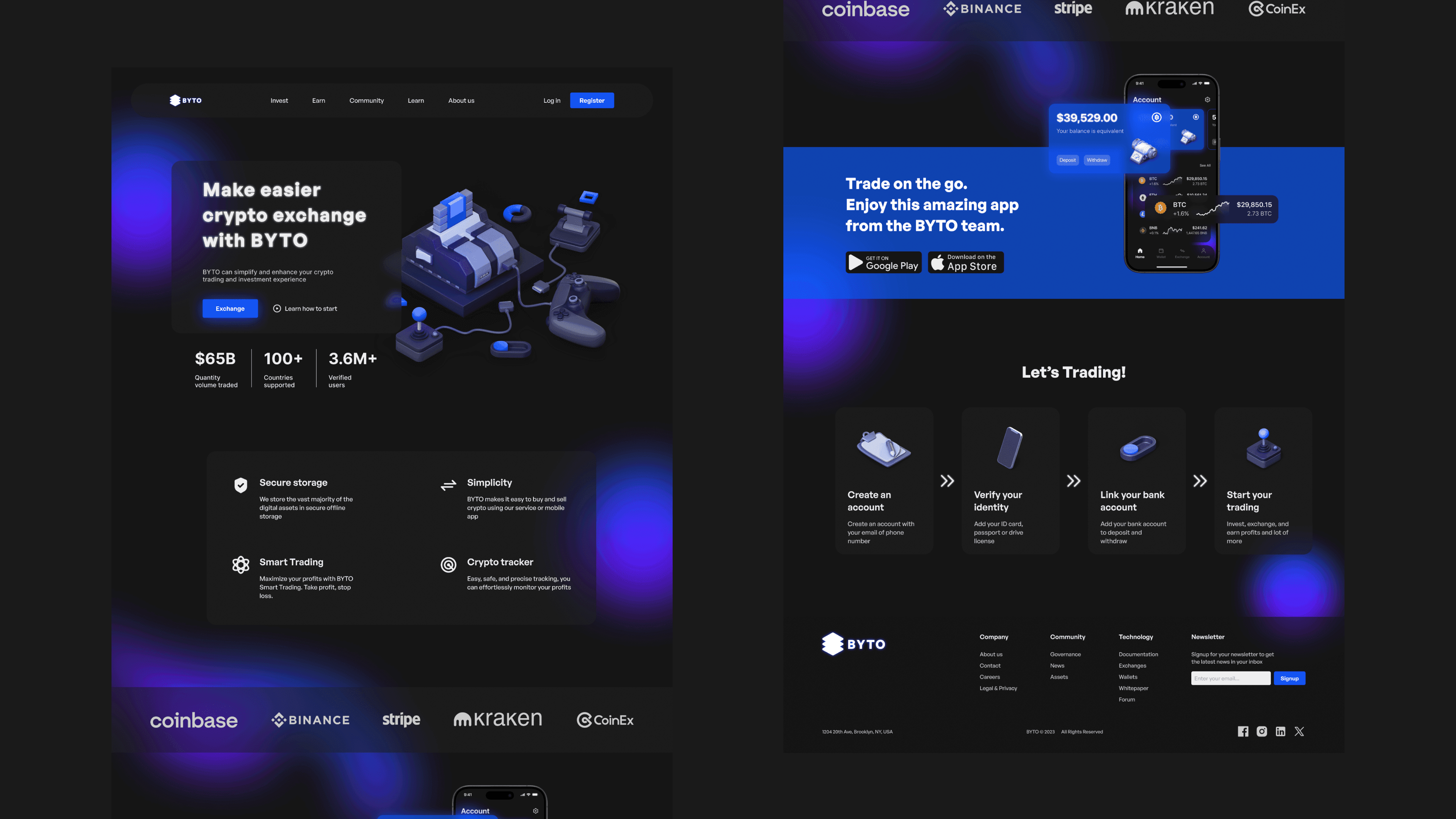 Crypto exchange application page
