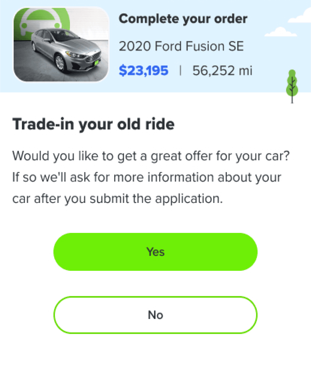 Checkout flow - trade your ride opt-in/out