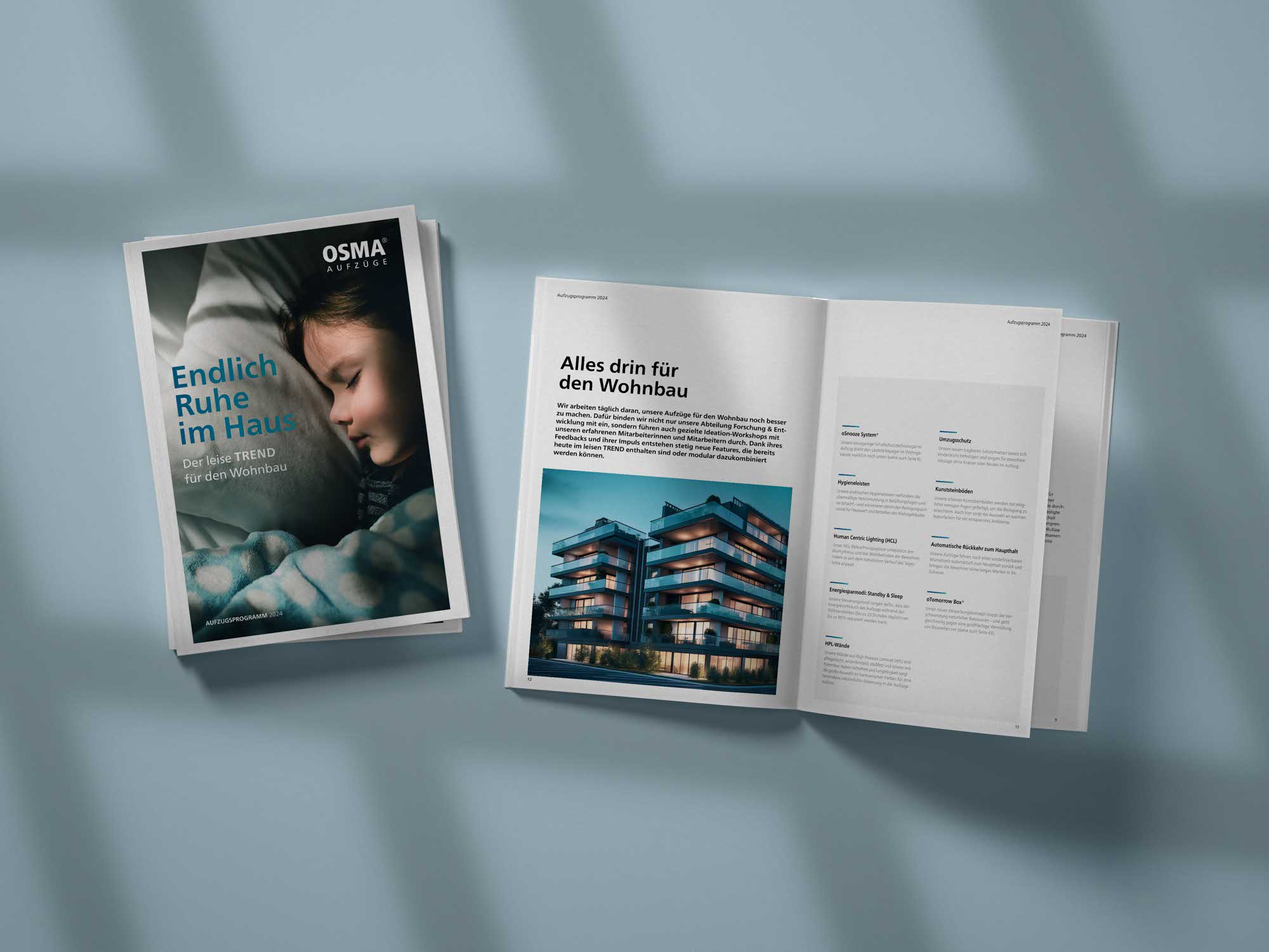 Titelseite des OSMA Katalogs – modernes Corporate Publishing im Aufzugsbereich
