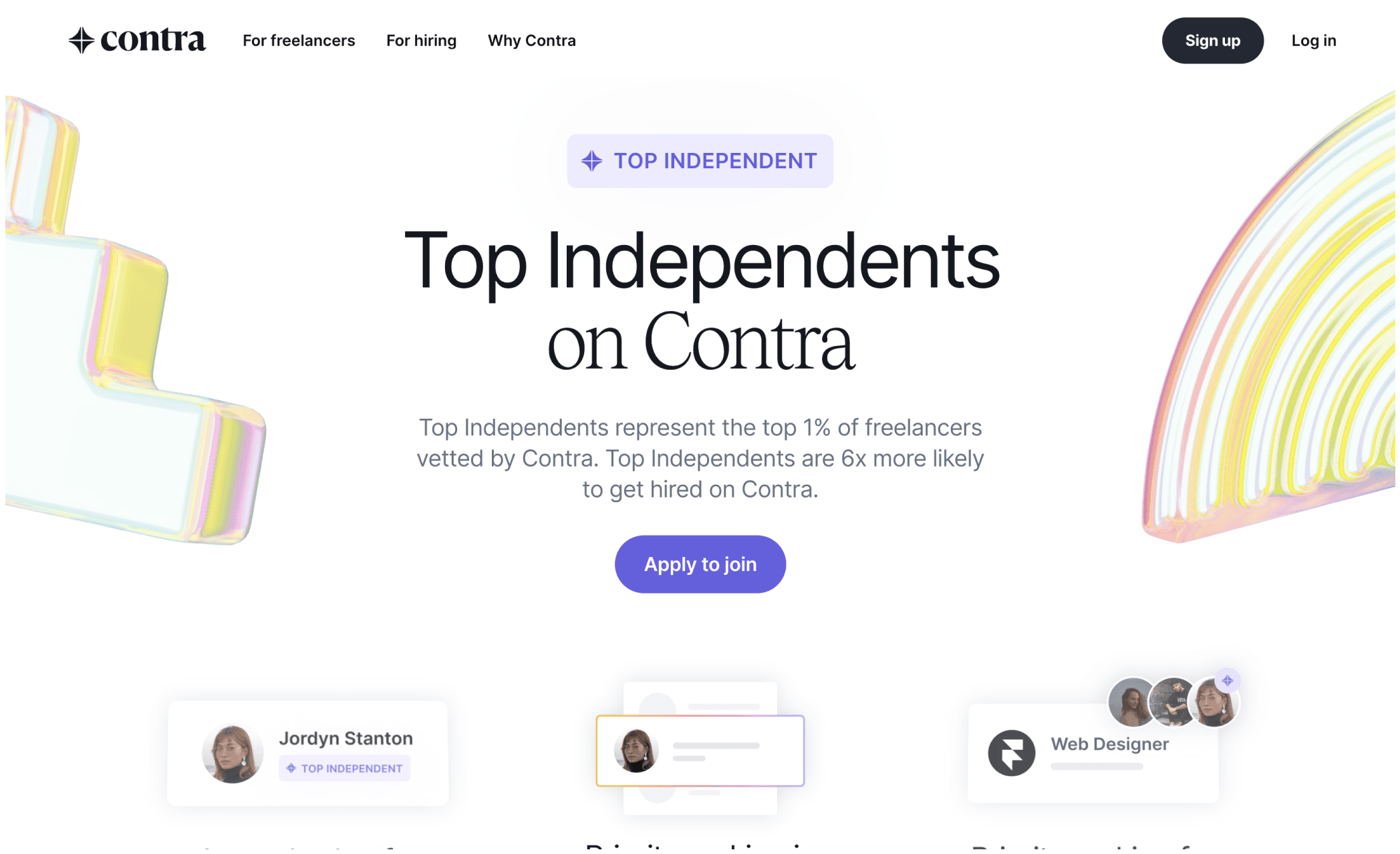 screenshot of contra independents page