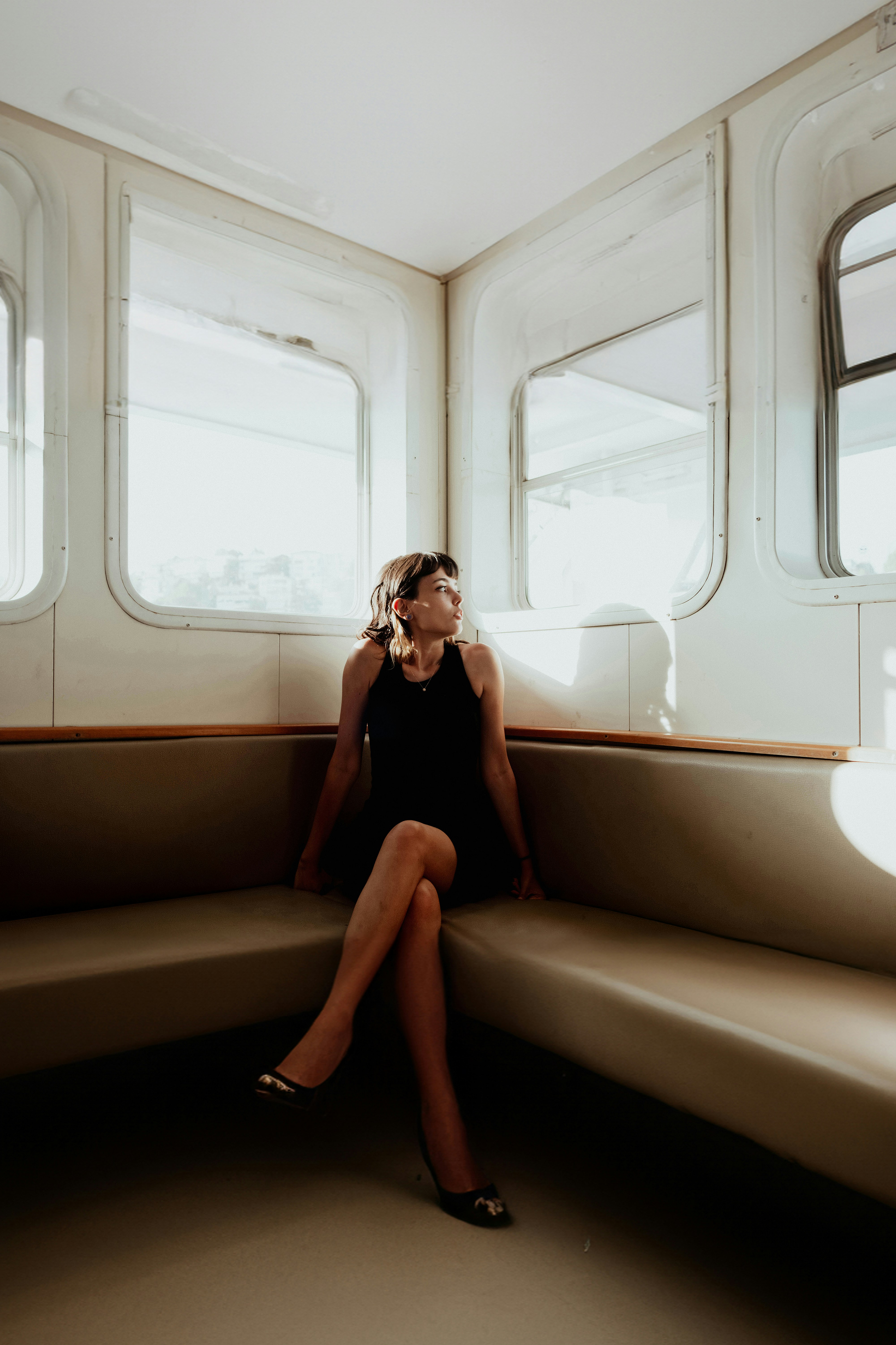 young woman in a tram