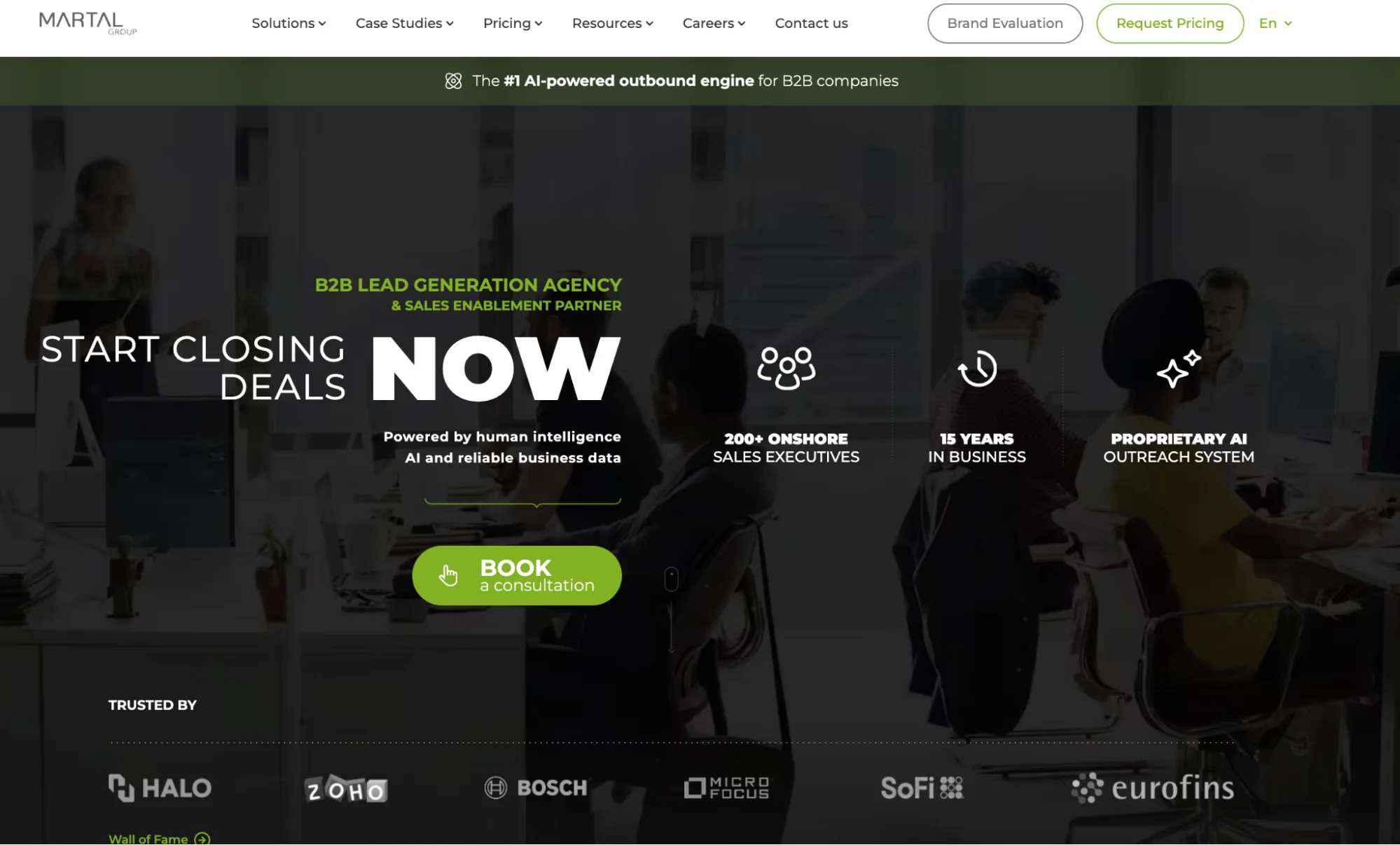 Martal Group homepage: outsourced sales-as-a-service and lead generation for B2B tech