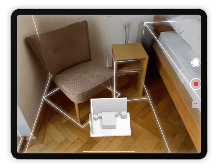 magic plan LiDAR scanning a room with augmented reality outlines for precise measurements
