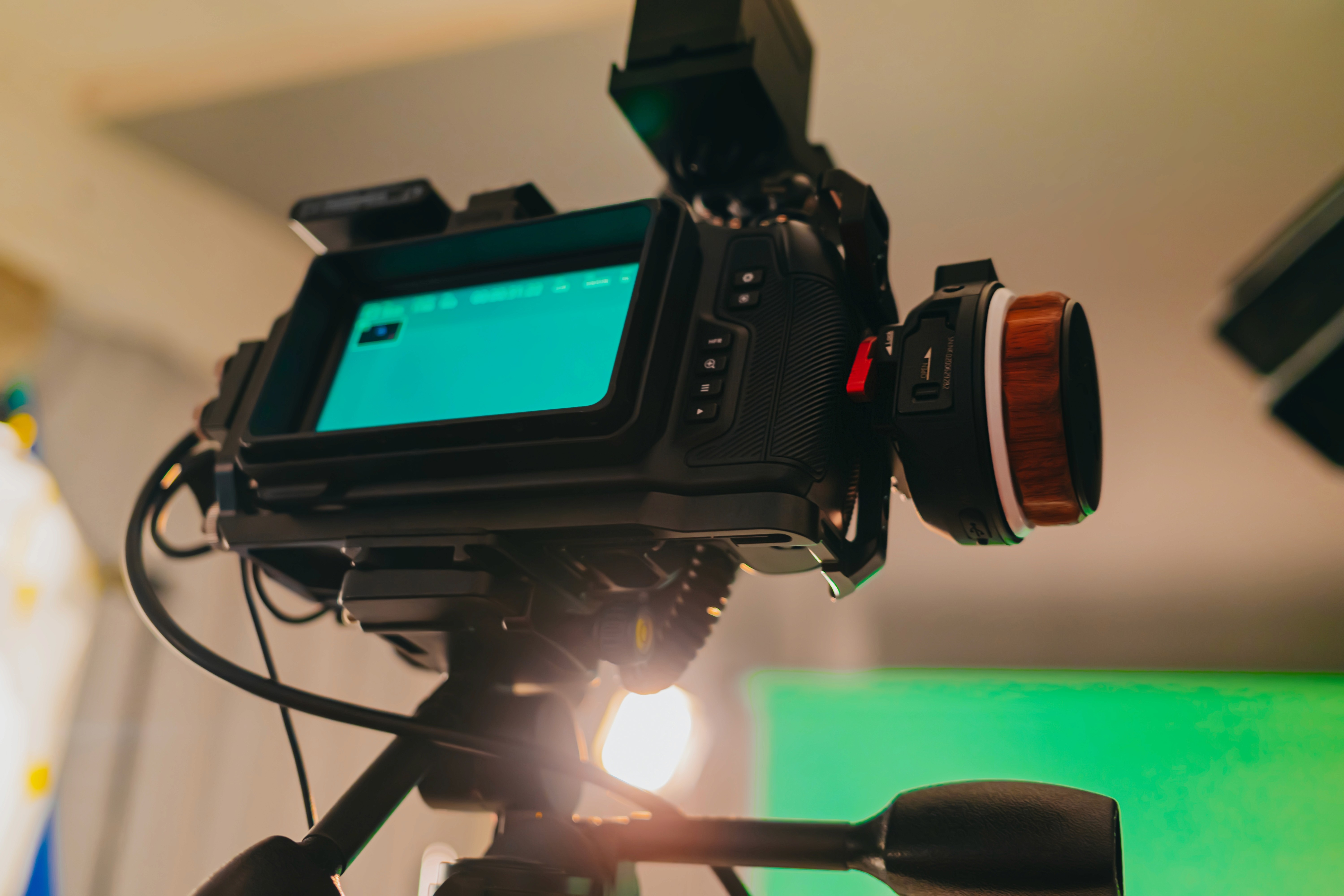 Modern video production studio with a professional camera mounted and lighting equipment set up, representing high-quality video production services in Chandigarh.