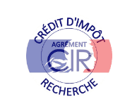 Logo de Crédit d'Impôt Recherche (CIR) en bleu, blanc et rouge, avec le mot "Agrément" et le sigle "CIR".