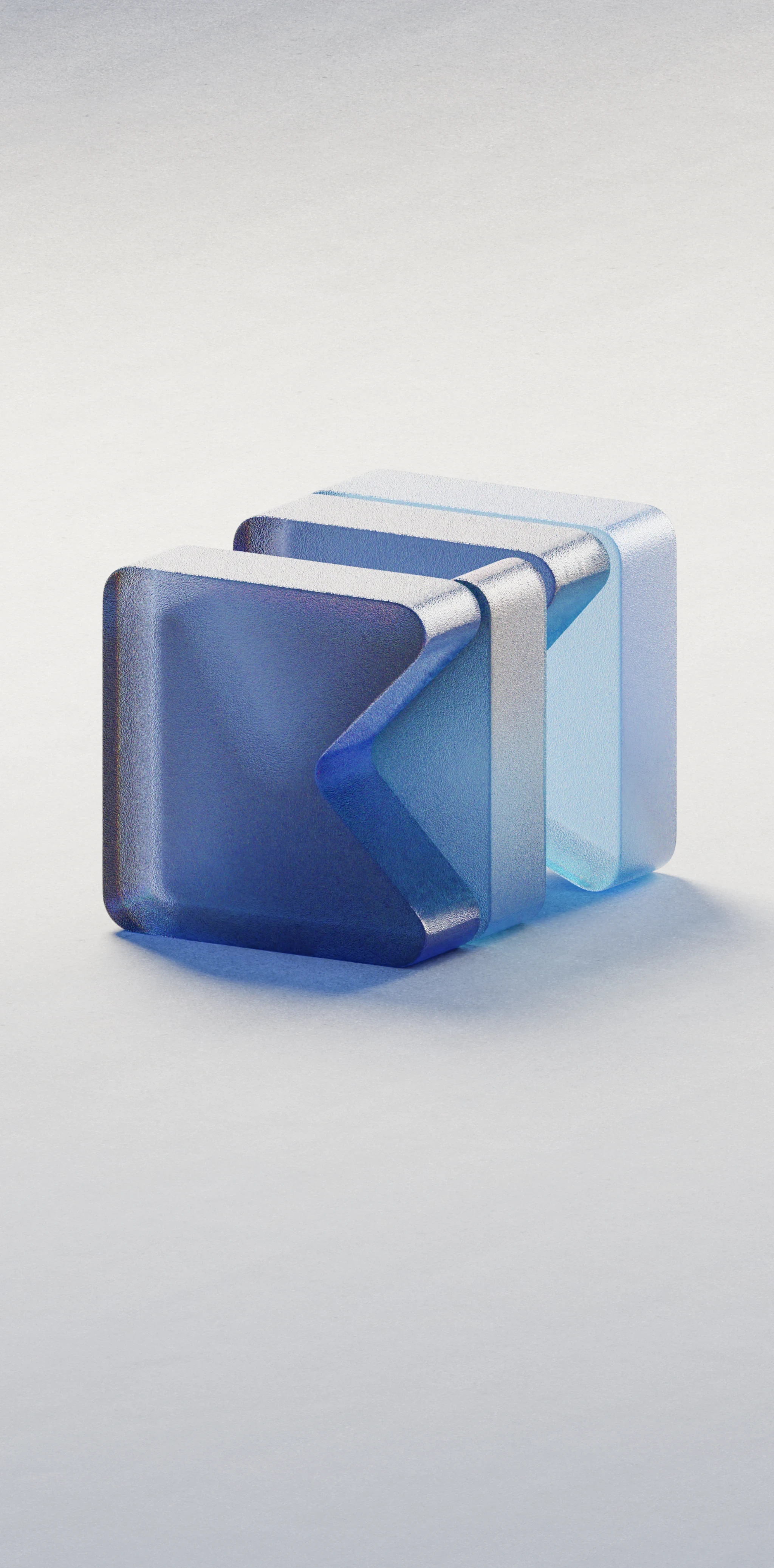 3D geometric blocks in shades of blue and purple stacked against a light background