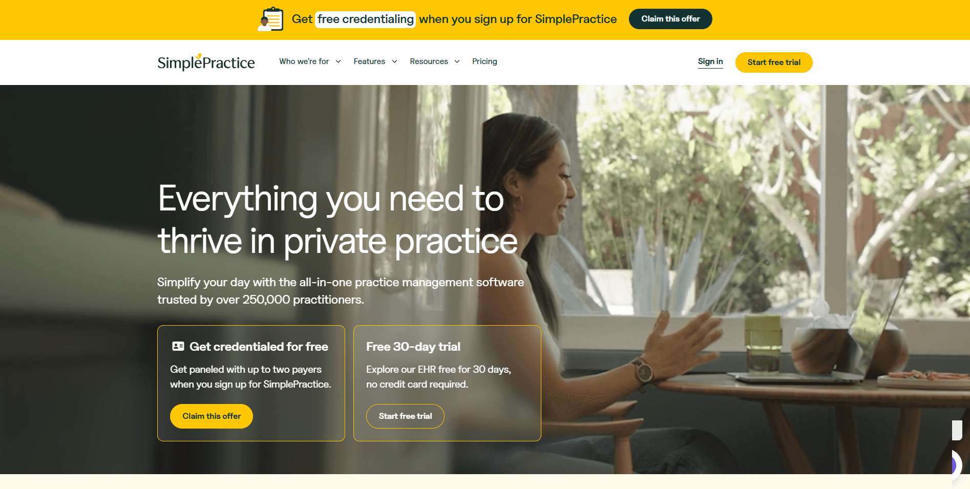 SimplePractice homepage