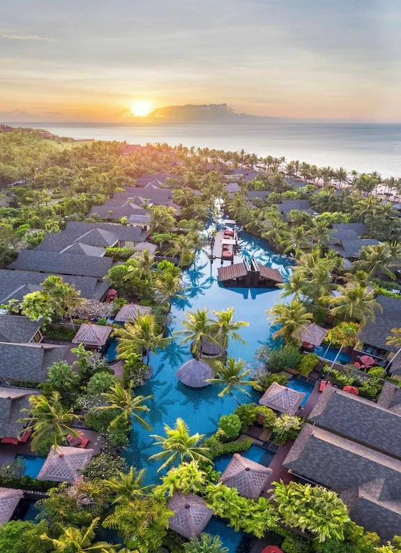 Luxury tropical resort aerial view.